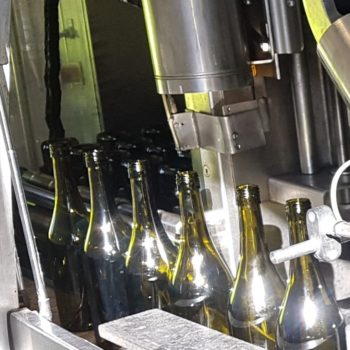 Bottles going down bottling line